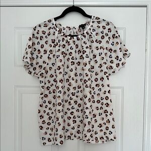 Ann Taylor White and Brown Animal Print Blouse